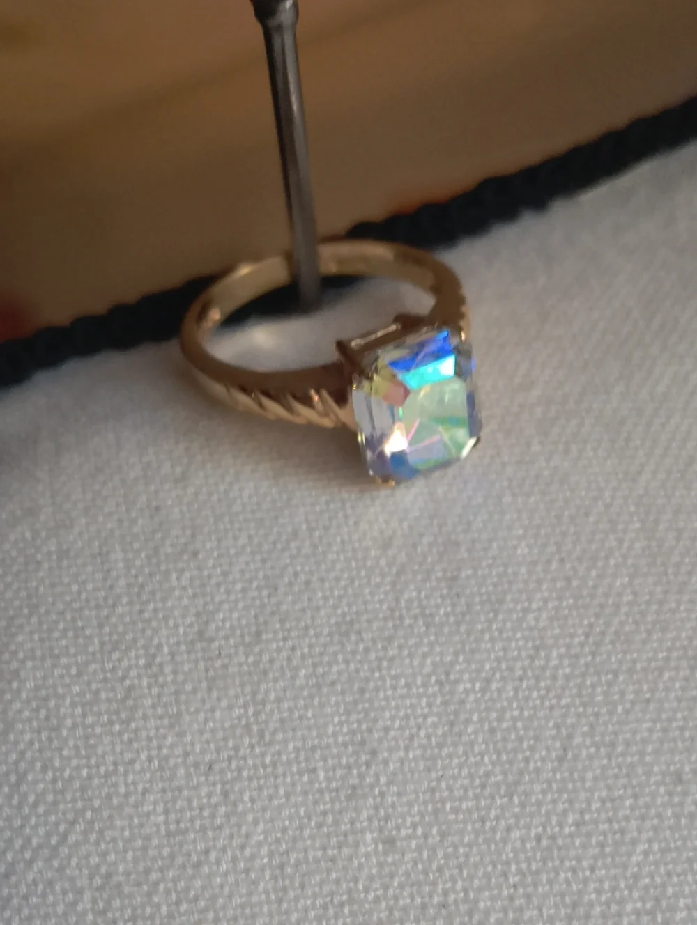 Gold-Tone Ring with Iridescent Square Crystal - Women Jewelry
